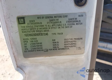 2006 Chevrolet Silverado 2500Hd Lt3 из США, поврежденный, VIN 1GCHK23D96F267246